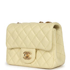 Mini Camellia Crush Square Flap Yellow Lambskin Antique Gold Hardware