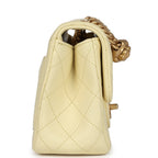 Mini Camellia Crush Square Flap Yellow Lambskin Antique Gold Hardware