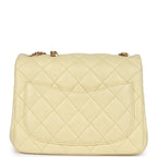 Mini Camellia Crush Square Flap Yellow Lambskin Antique Gold Hardware