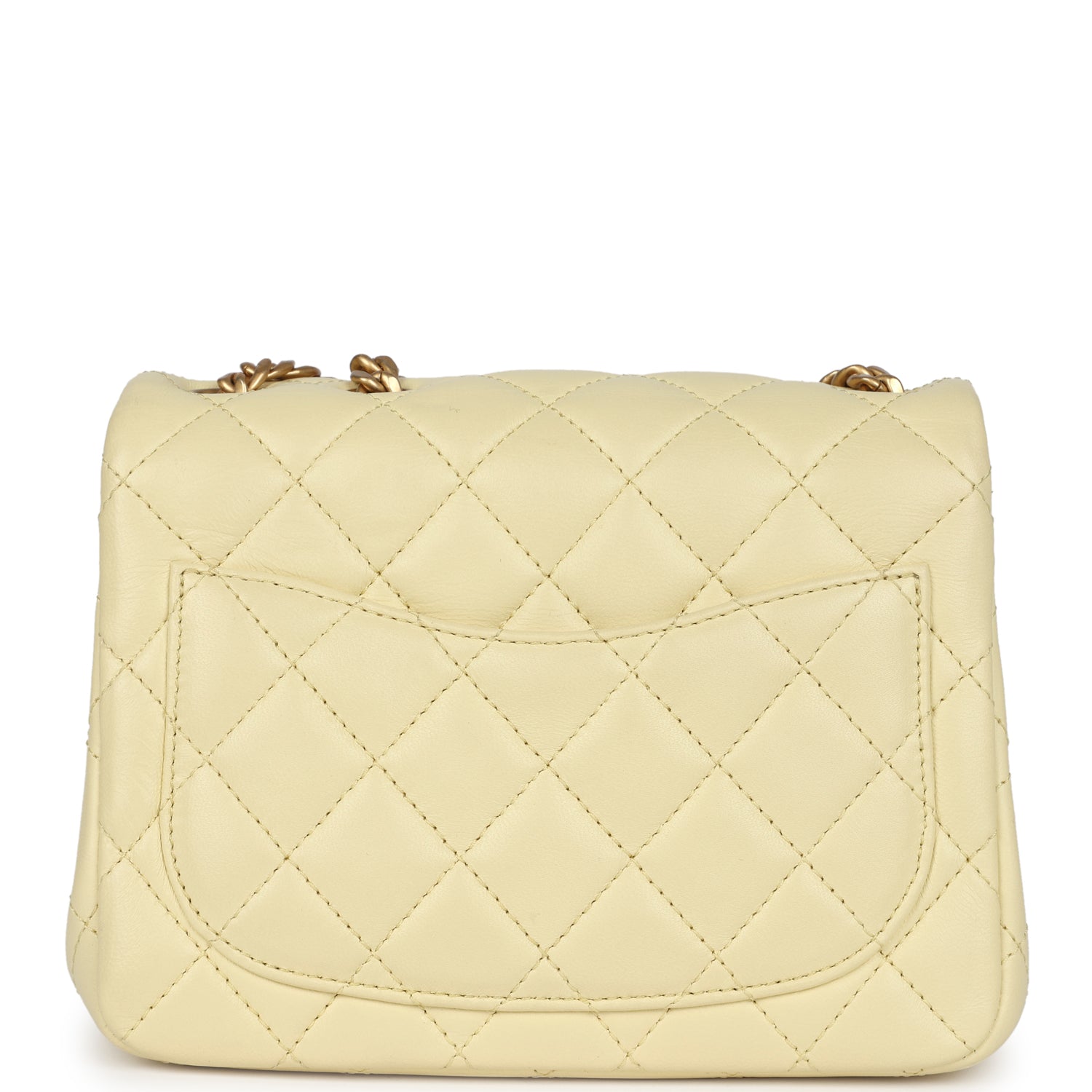 Mini Camellia Crush Square Flap Yellow Lambskin Antique Gold Hardware