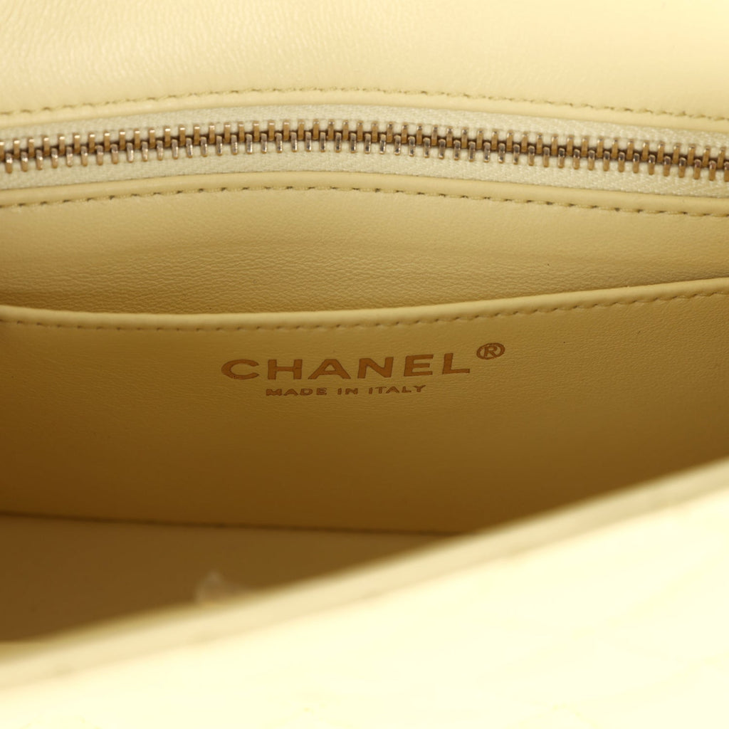 Mini Camellia Crush Square Flap Yellow Lambskin Antique Gold Hardware