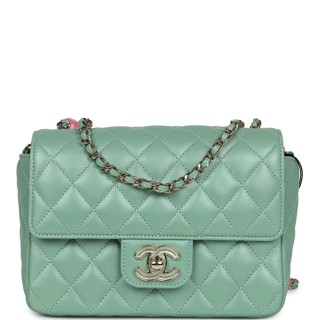 Candy Heart Mini Flap Bag Turquoise Lambskin Enamel and Light Gold Hardware
