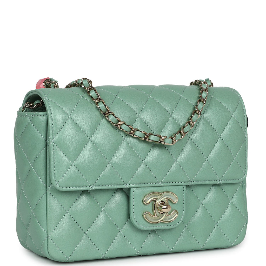 Candy Heart Mini Flap Bag Turquoise Lambskin Enamel and Light Gold Hardware