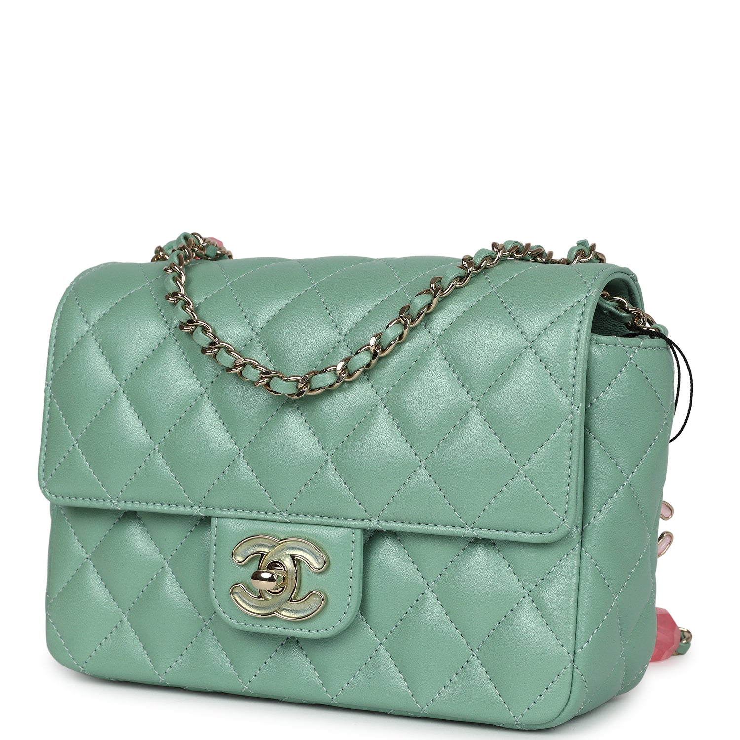 Candy Heart Mini Flap Bag Turquoise Lambskin Enamel and Light Gold Hardware