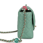 Candy Heart Mini Flap Bag Turquoise Lambskin Enamel and Light Gold Hardware