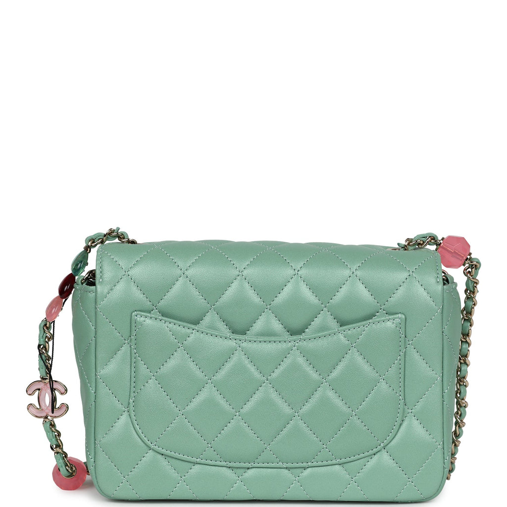 Candy Heart Mini Flap Bag Turquoise Lambskin Enamel and Light Gold Hardware