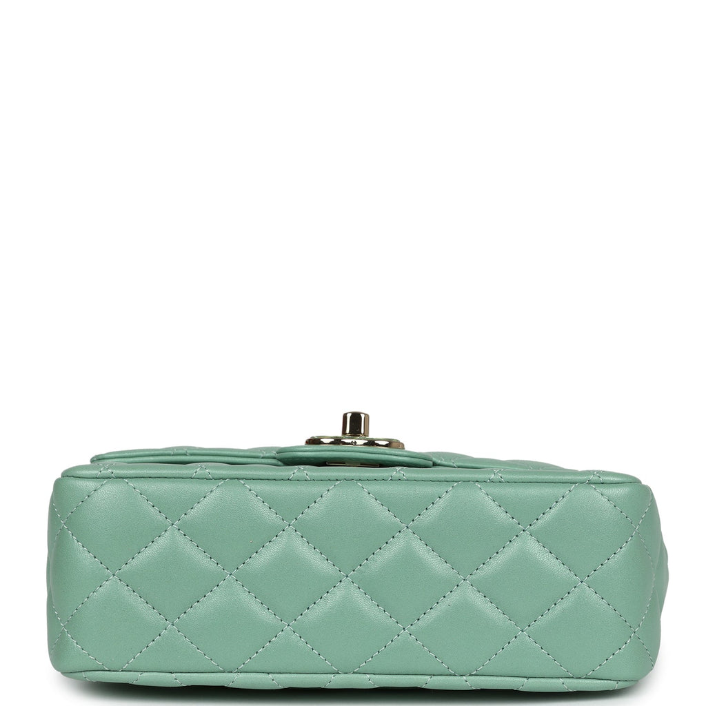 Candy Heart Mini Flap Bag Turquoise Lambskin Enamel and Light Gold Hardware