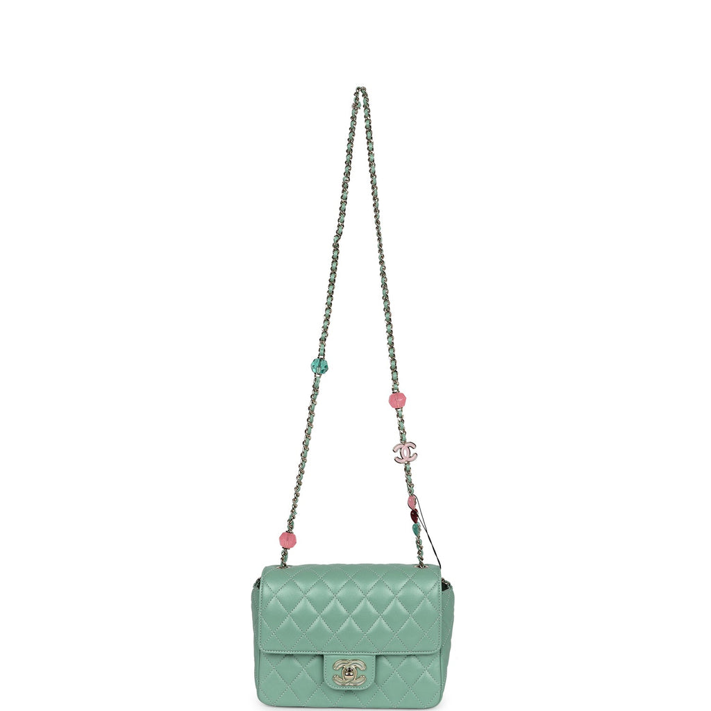 Candy Heart Mini Flap Bag Turquoise Lambskin Enamel and Light Gold Hardware