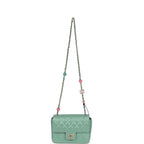 Candy Heart Mini Flap Bag Turquoise Lambskin Enamel and Light Gold Hardware