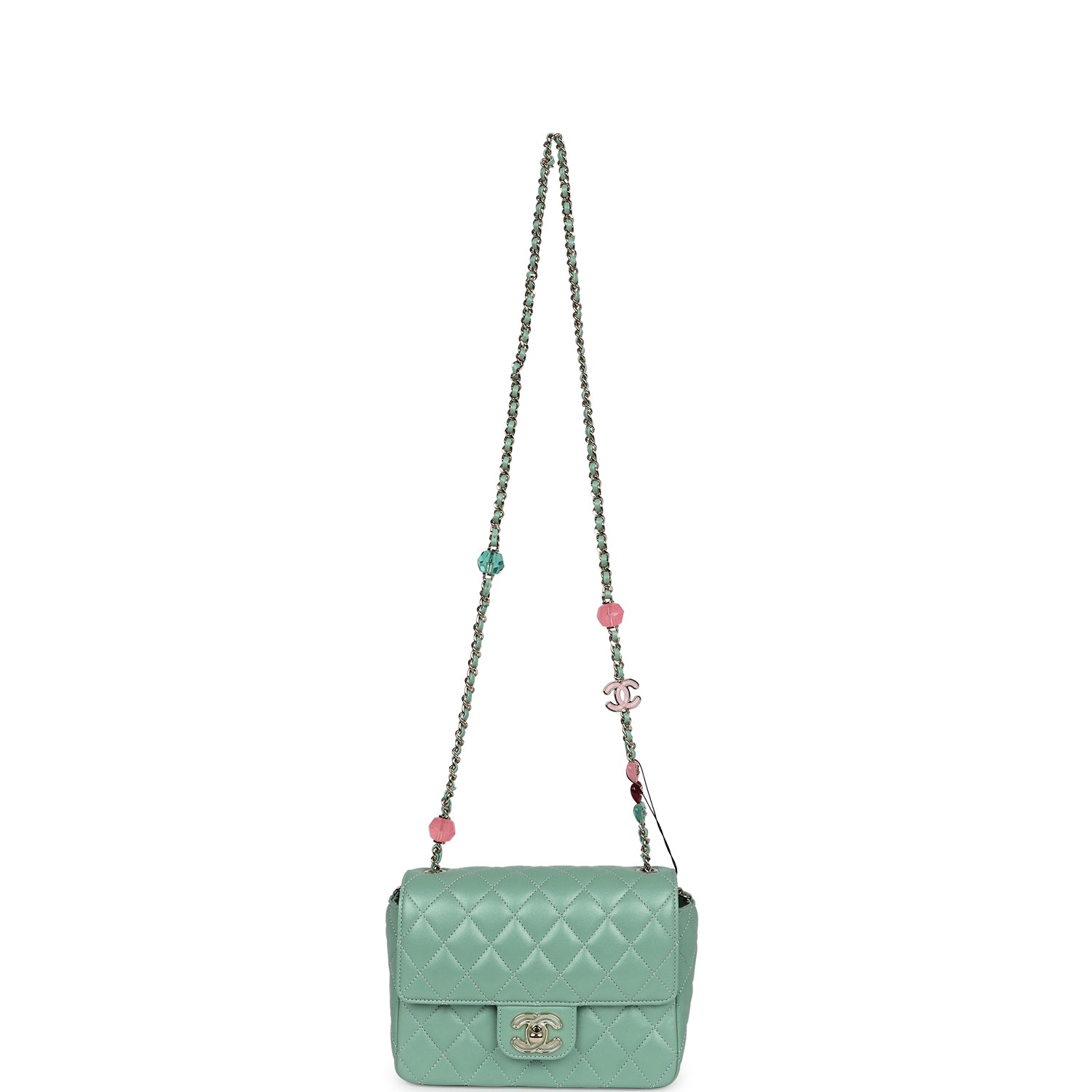 Candy Heart Mini Flap Bag Turquoise Lambskin Enamel and Light Gold Hardware