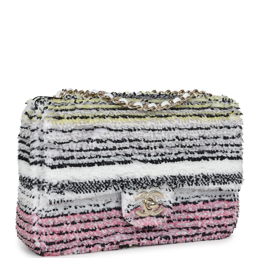 Mini Rectangular Flap White Multicolor Sequin Light Gold Hardware
