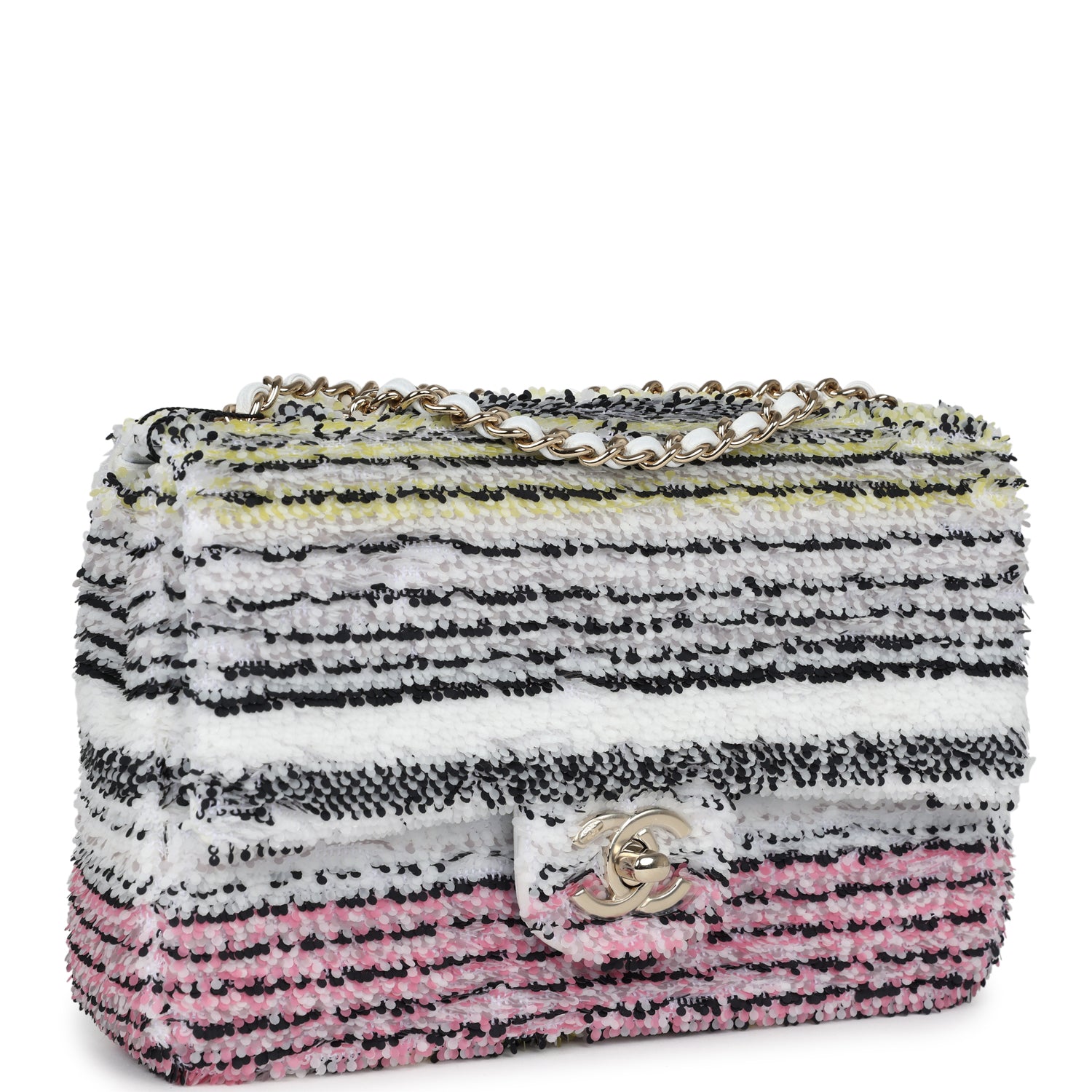 Mini Rectangular Flap White Multicolor Sequin Light Gold Hardware
