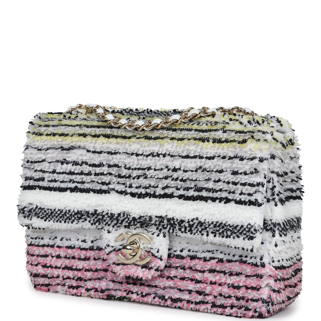 Mini Rectangular Flap White Multicolor Sequin Light Gold Hardware