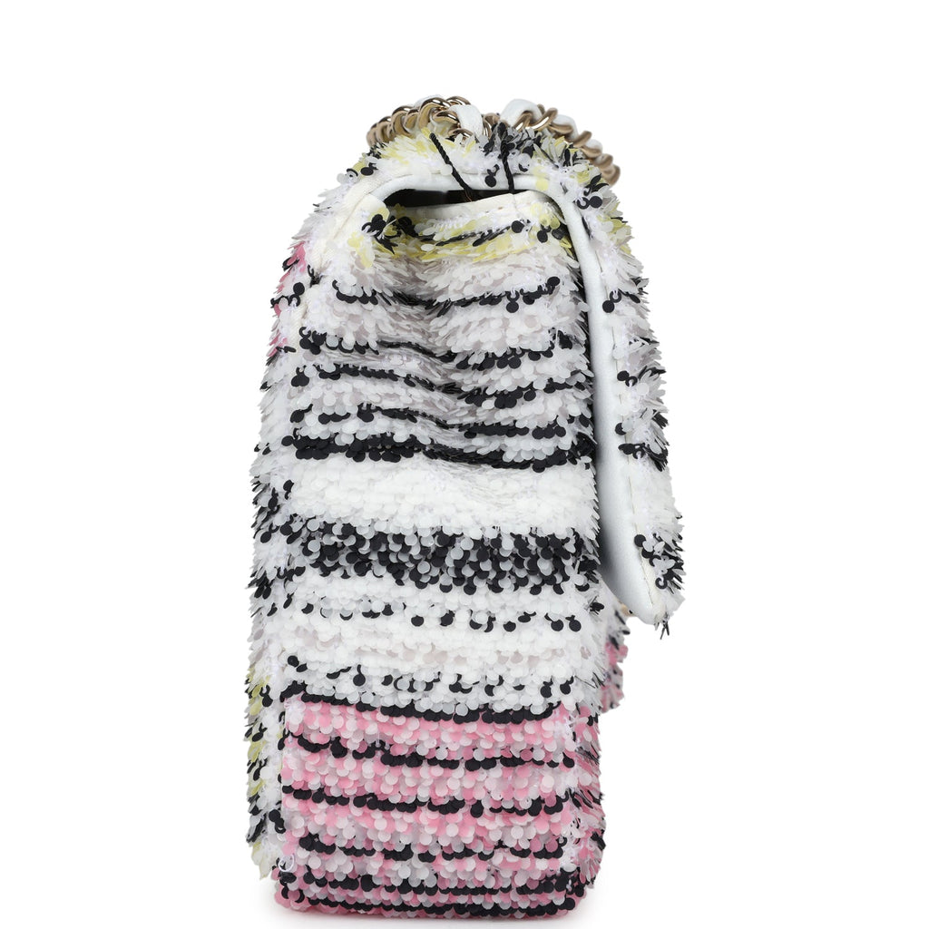 Mini Rectangular Flap White Multicolor Sequin Light Gold Hardware