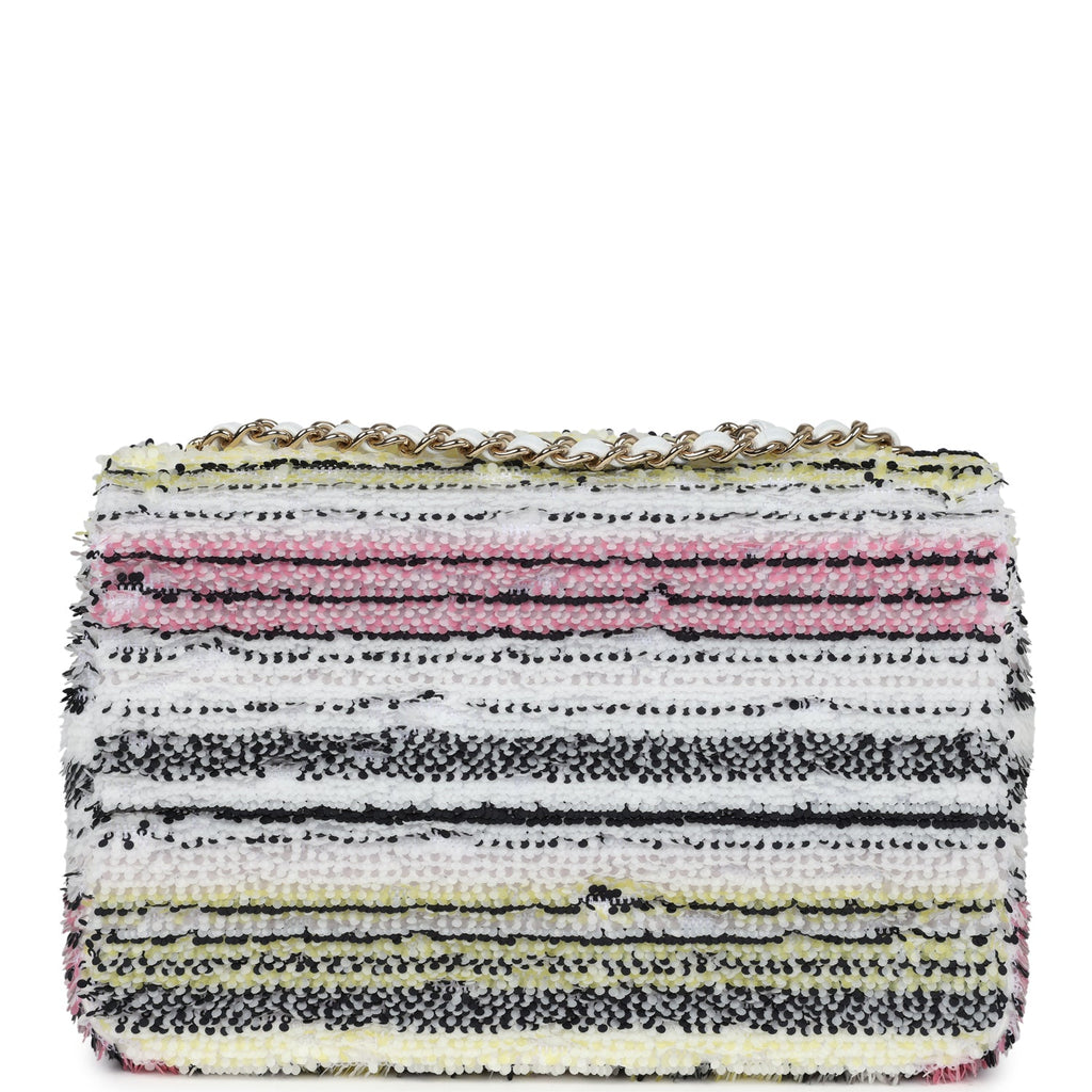 Mini Rectangular Flap White Multicolor Sequin Light Gold Hardware
