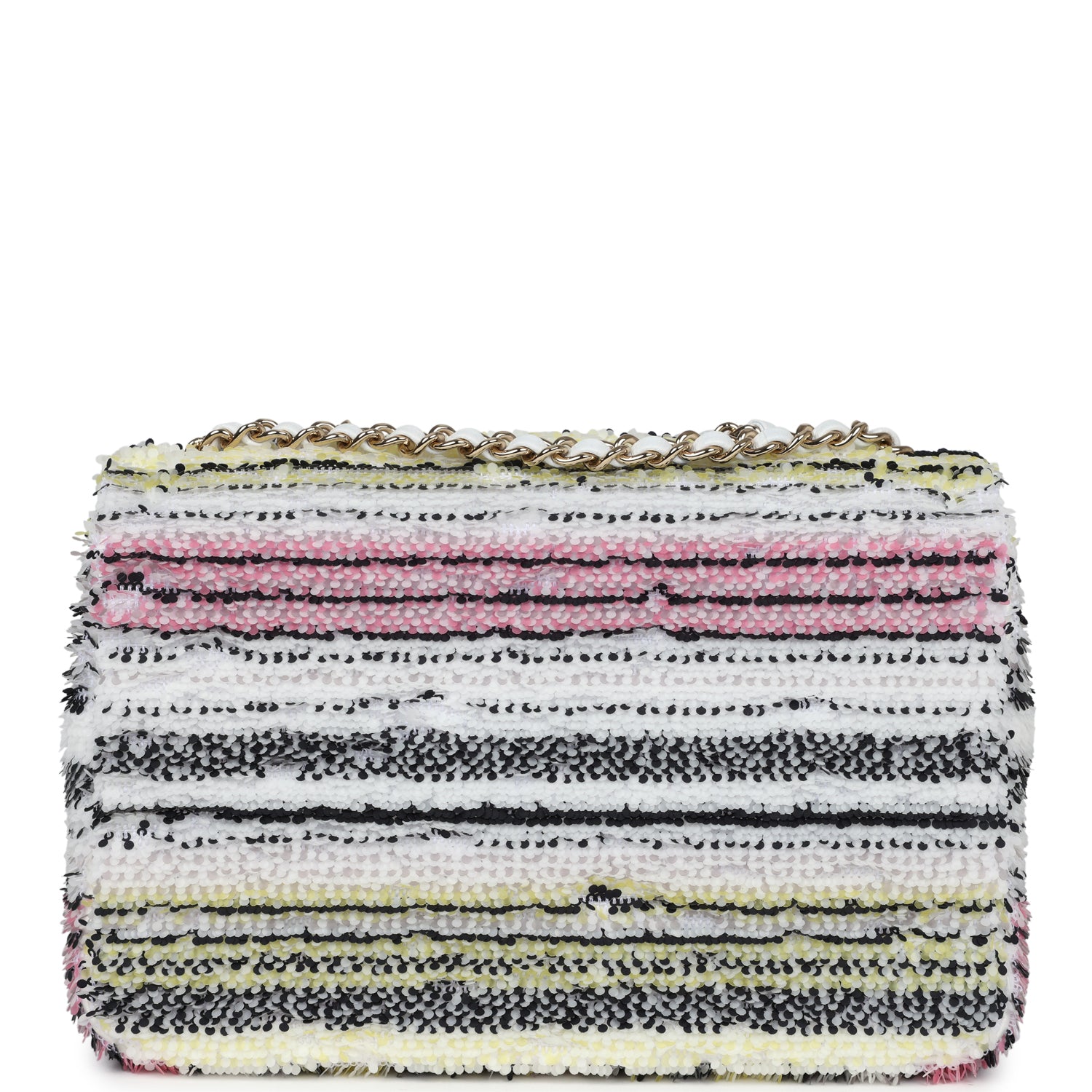 Mini Rectangular Flap White Multicolor Sequin Light Gold Hardware