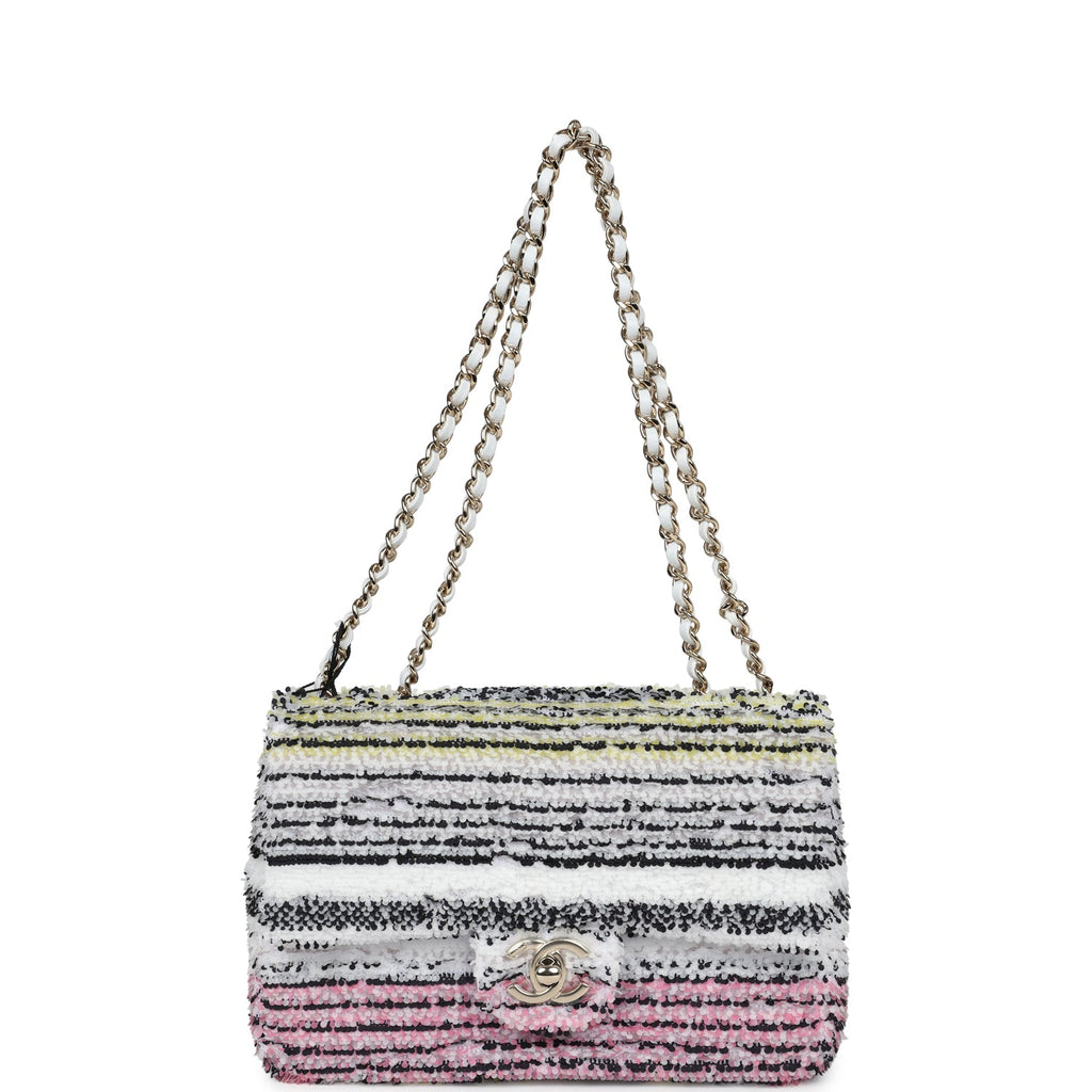 Mini Rectangular Flap White Multicolor Sequin Light Gold Hardware
