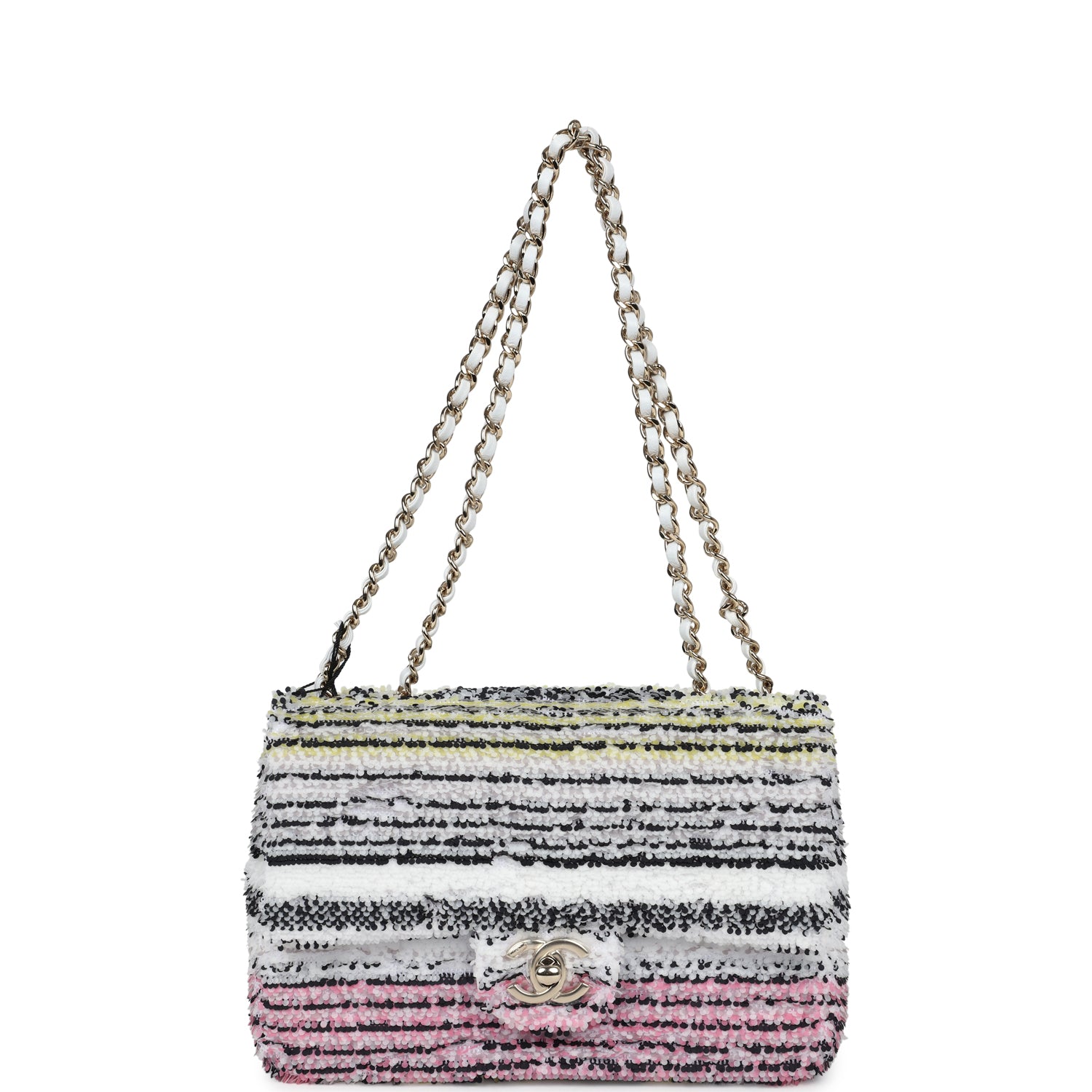 Mini Rectangular Flap White Multicolor Sequin Light Gold Hardware