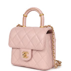 Mini Square Top Handle Flap Light Pink Lambskin Antique Gold Hardware