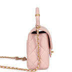 Mini Square Top Handle Flap Light Pink Lambskin Antique Gold Hardware