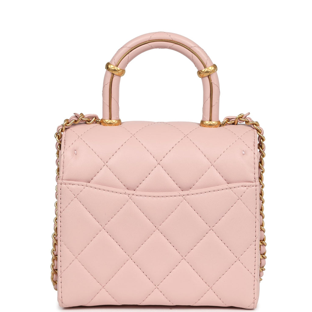 Mini Square Top Handle Flap Light Pink Lambskin Antique Gold Hardware