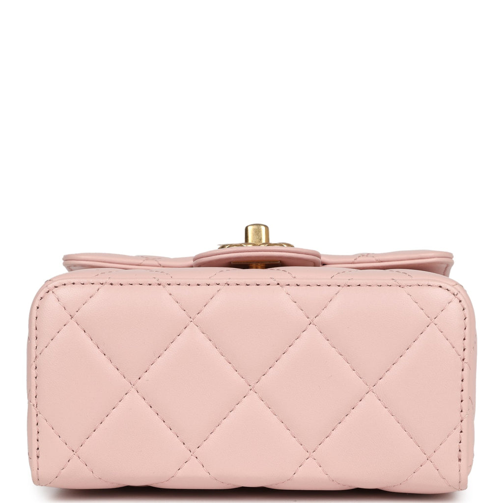 Mini Square Top Handle Flap Light Pink Lambskin Antique Gold Hardware