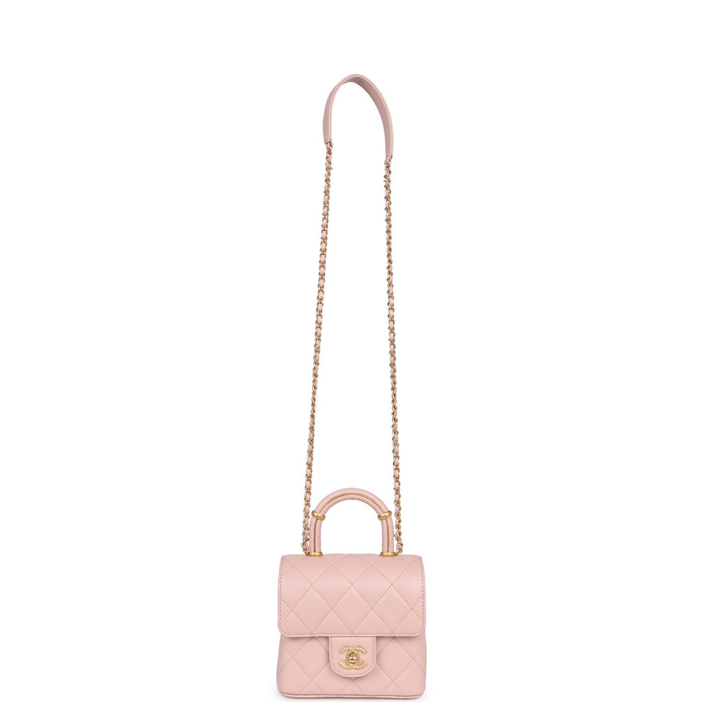 Mini Square Top Handle Flap Light Pink Lambskin Antique Gold Hardware