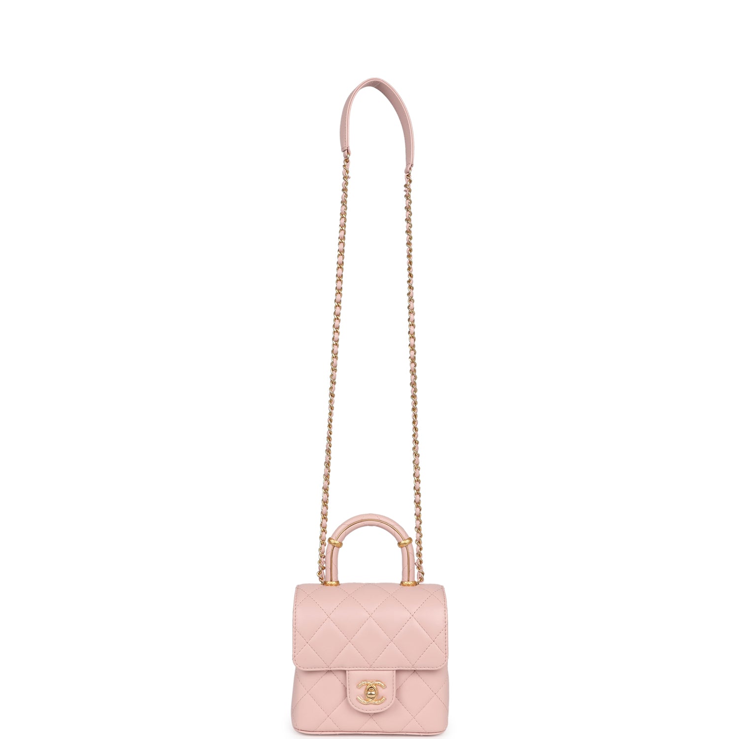 Mini Square Top Handle Flap Light Pink Lambskin Antique Gold Hardware