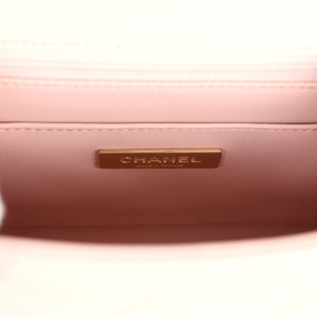 Mini Square Top Handle Flap Light Pink Lambskin Antique Gold Hardware