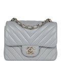 Mini Chevron Square Flap Bag Light Grey Lambskin Light Gold Hardware