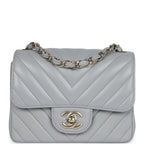 Mini Chevron Square Flap Bag Light Grey Lambskin Light Gold Hardware
