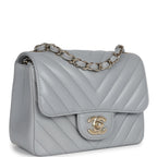 Mini Chevron Square Flap Bag Light Grey Lambskin Light Gold Hardware