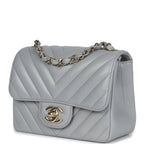 Mini Chevron Square Flap Bag Light Grey Lambskin Light Gold Hardware