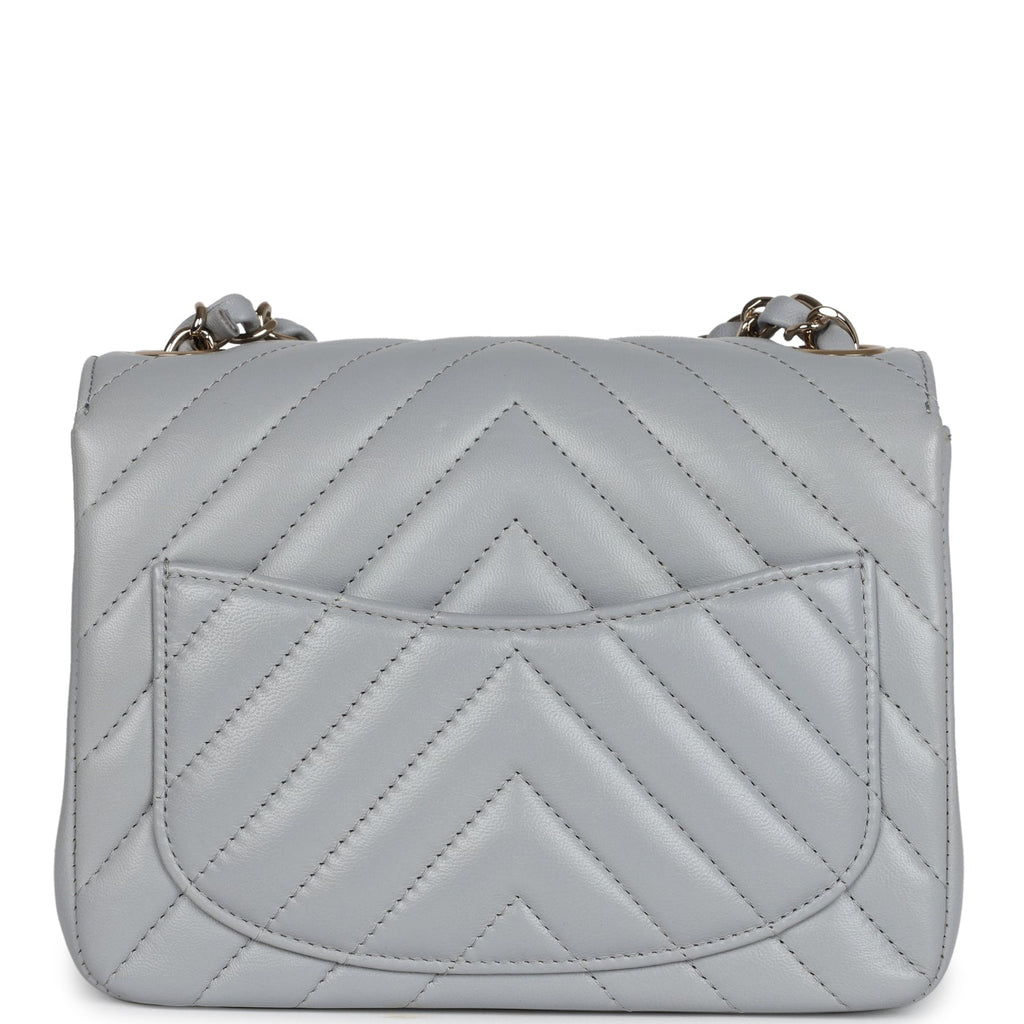 Mini Chevron Square Flap Bag Light Grey Lambskin Light Gold Hardware