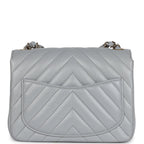 Mini Chevron Square Flap Bag Light Grey Lambskin Light Gold Hardware