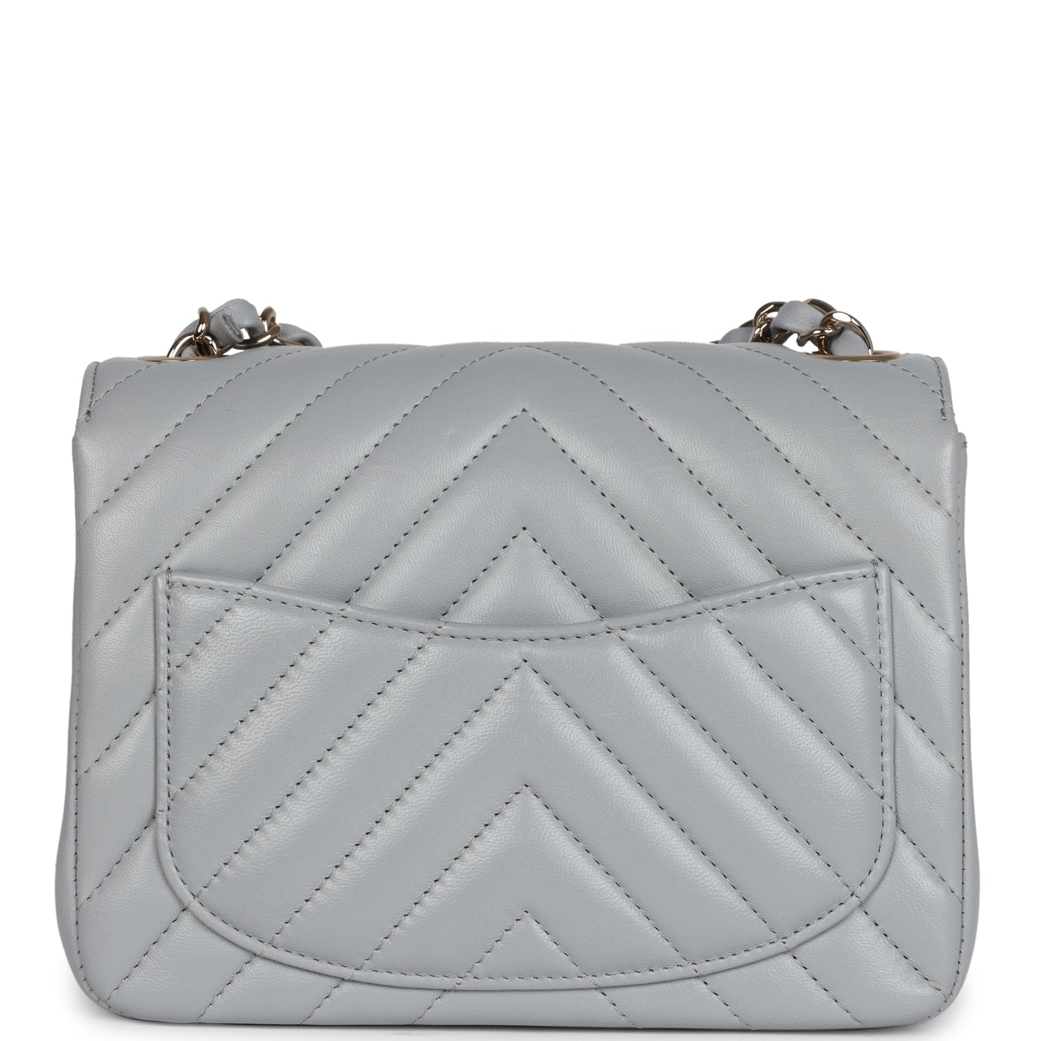 Mini Chevron Square Flap Bag Light Grey Lambskin Light Gold Hardware