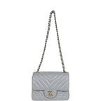 Mini Chevron Square Flap Bag Light Grey Lambskin Light Gold Hardware