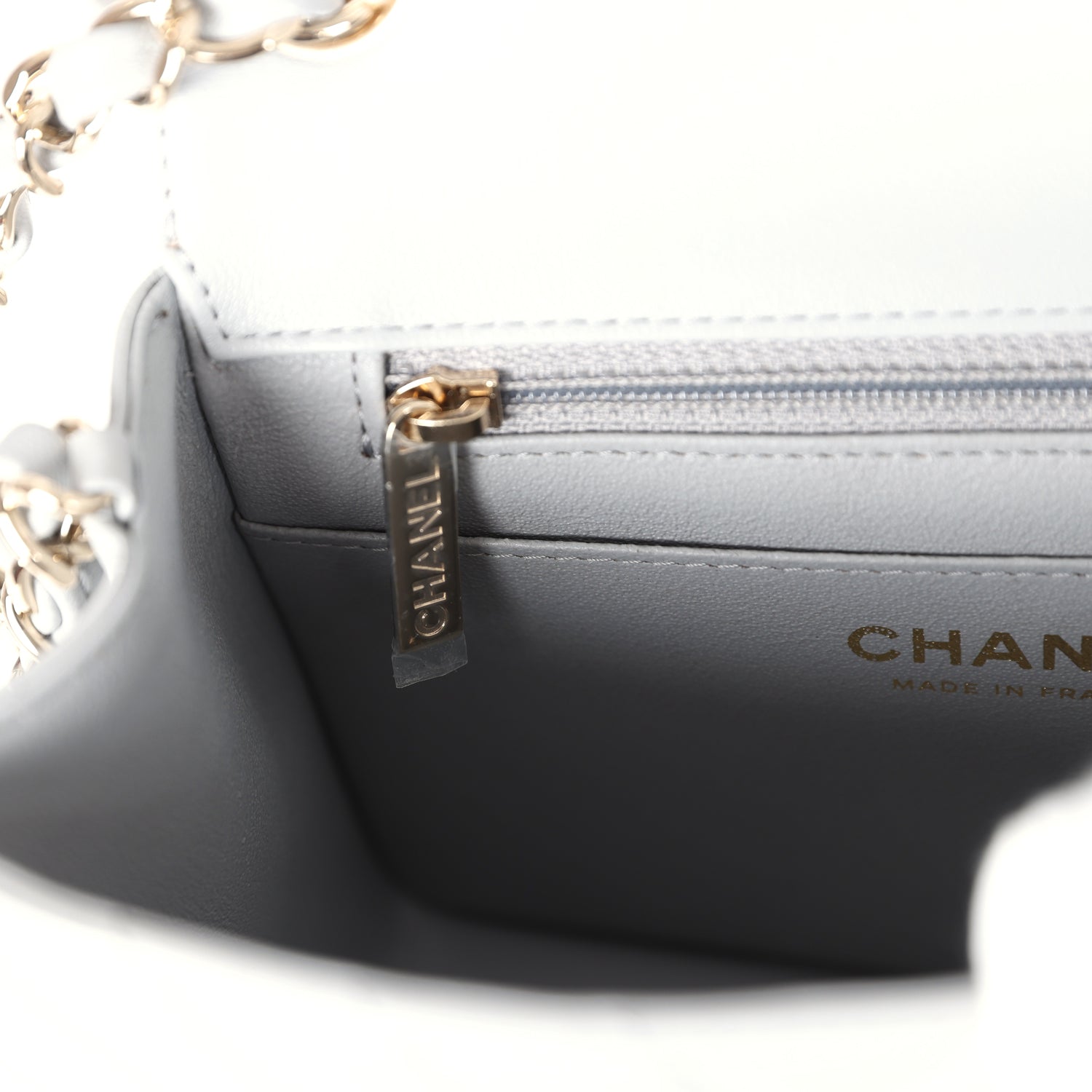 Mini Chevron Square Flap Bag Light Grey Lambskin Light Gold Hardware