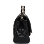 Mini Rectangular Crystal Top Handle Flap Bag Black Lambskin Light Gold Hardware