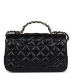 Mini Rectangular Crystal Top Handle Flap Bag Black Lambskin Light Gold Hardware