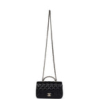 Mini Rectangular Crystal Top Handle Flap Bag Black Lambskin Light Gold Hardware