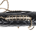 Mini Rectangular Crystal Top Handle Flap Bag Black Lambskin Light Gold Hardware