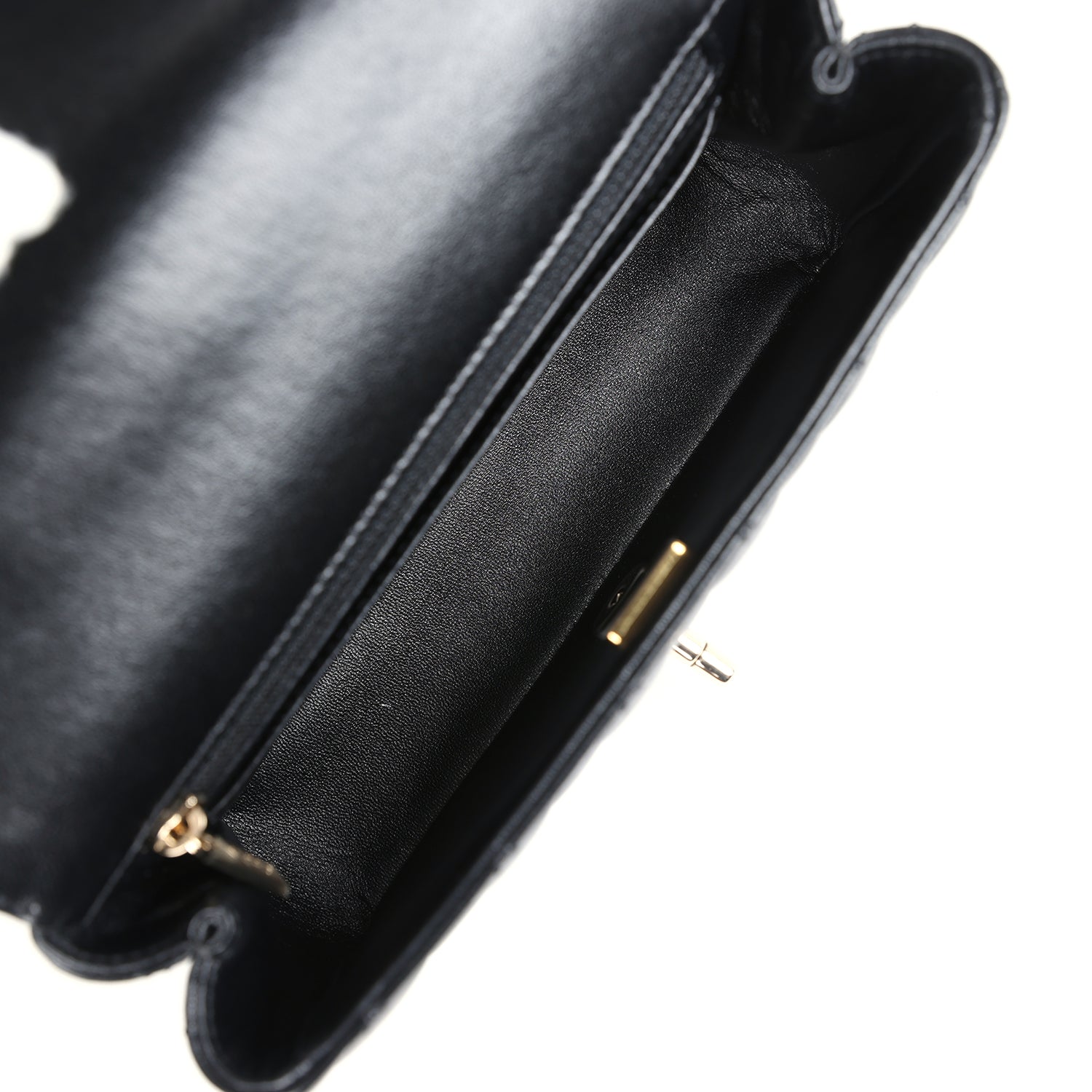 Mini Rectangular Crystal Top Handle Flap Bag Black Lambskin Light Gold Hardware