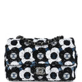 Mini Rectangular Flower Flap Bag Black, Navy and White Sequin Ruthenium Hardware