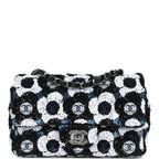 Mini Rectangular Flower Flap Bag Black, Navy and White Sequin Ruthenium Hardware