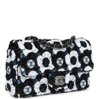 Mini Rectangular Flower Flap Bag Black, Navy and White Sequin Ruthenium Hardware