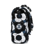 Mini Rectangular Flower Flap Bag Black, Navy and White Sequin Ruthenium Hardware