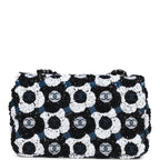 Mini Rectangular Flower Flap Bag Black, Navy and White Sequin Ruthenium Hardware