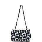 Mini Rectangular Flower Flap Bag Black, Navy and White Sequin Ruthenium Hardware