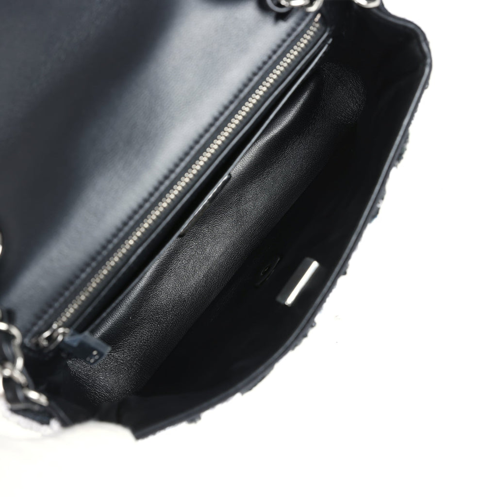 Mini Rectangular Flower Flap Bag Black, Navy and White Sequin Ruthenium Hardware